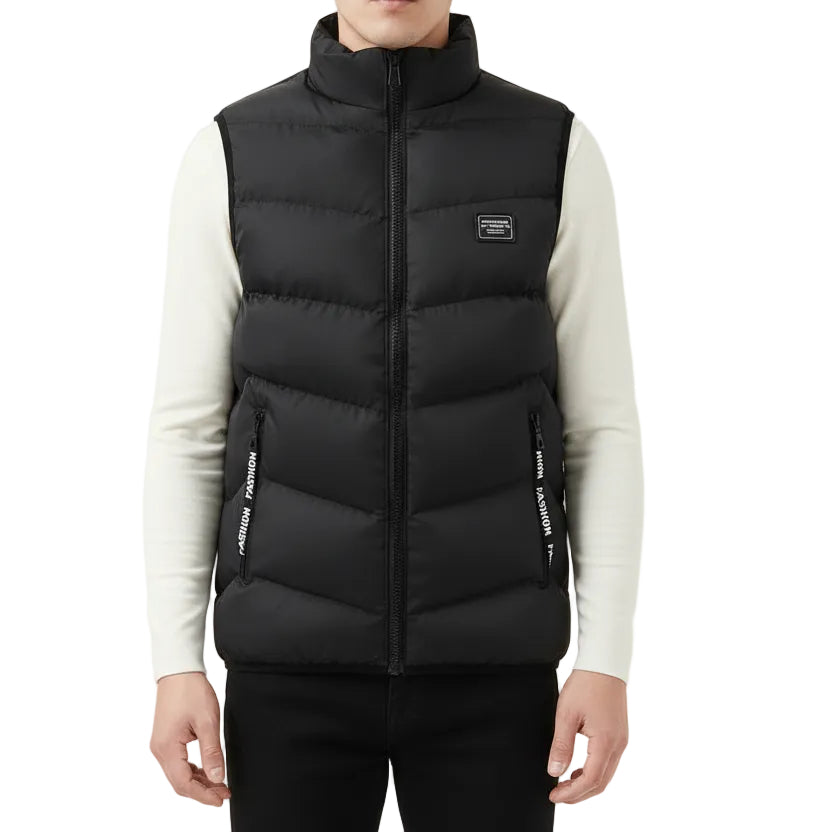 JAMES, Cotton Padded Sleek Fit Vest Mandarin Collar