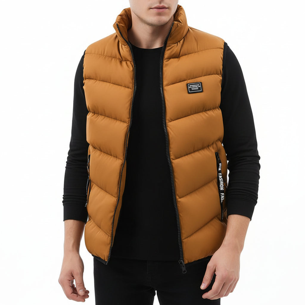 JAMES, Cotton Padded Sleek Fit Vest Mandarin Collar