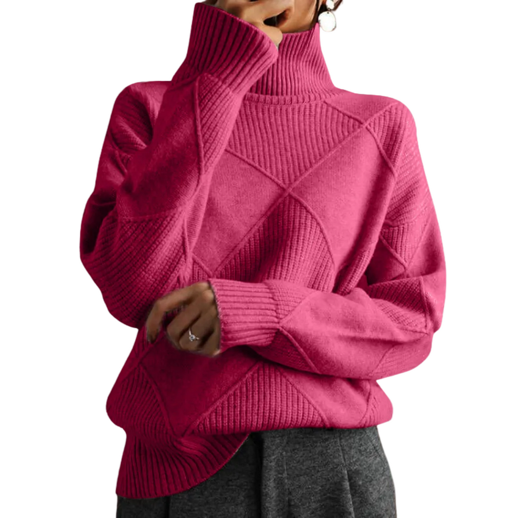 EVELYN Argyle Wool Turtleneck Sweater