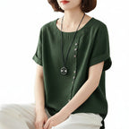 MARIA Cotton Linen Button Tee