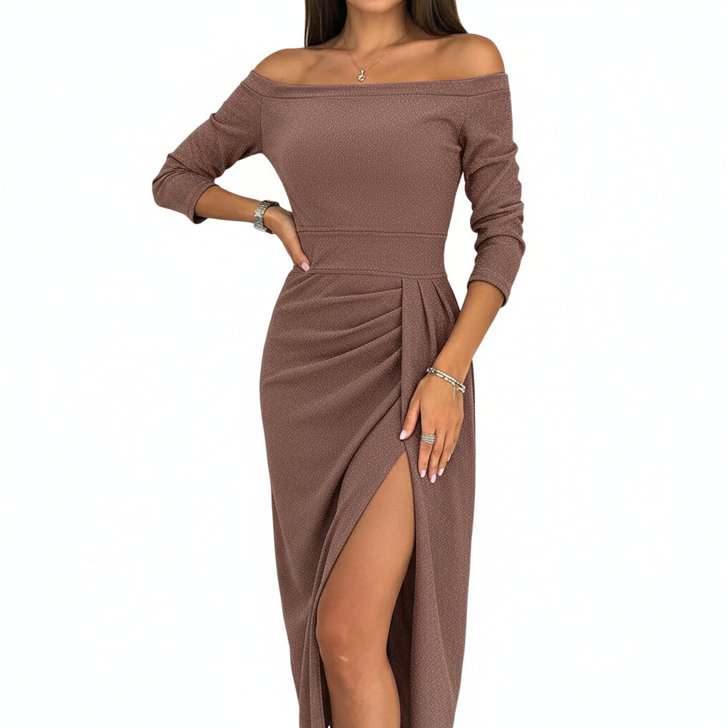 ZARIA Sequin Slash Neck Dress