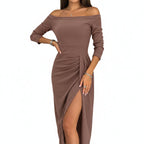 ZARIA Sequin Slash Neck Dress