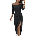 ZARIA Sequin Slash Neck Dress