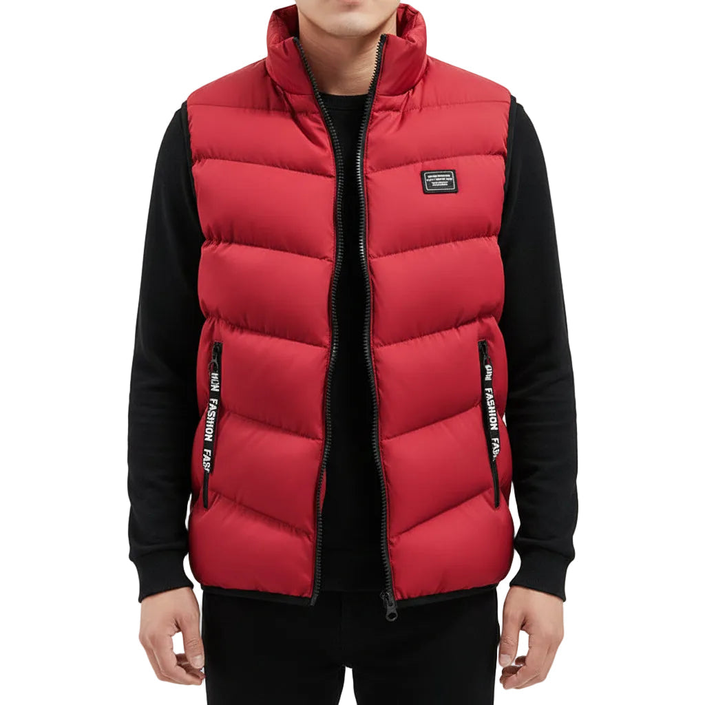 JAMES, Cotton Padded Sleek Fit Vest Mandarin Collar