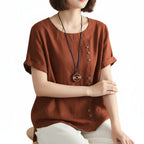 MARIA Cotton Linen Button Tee