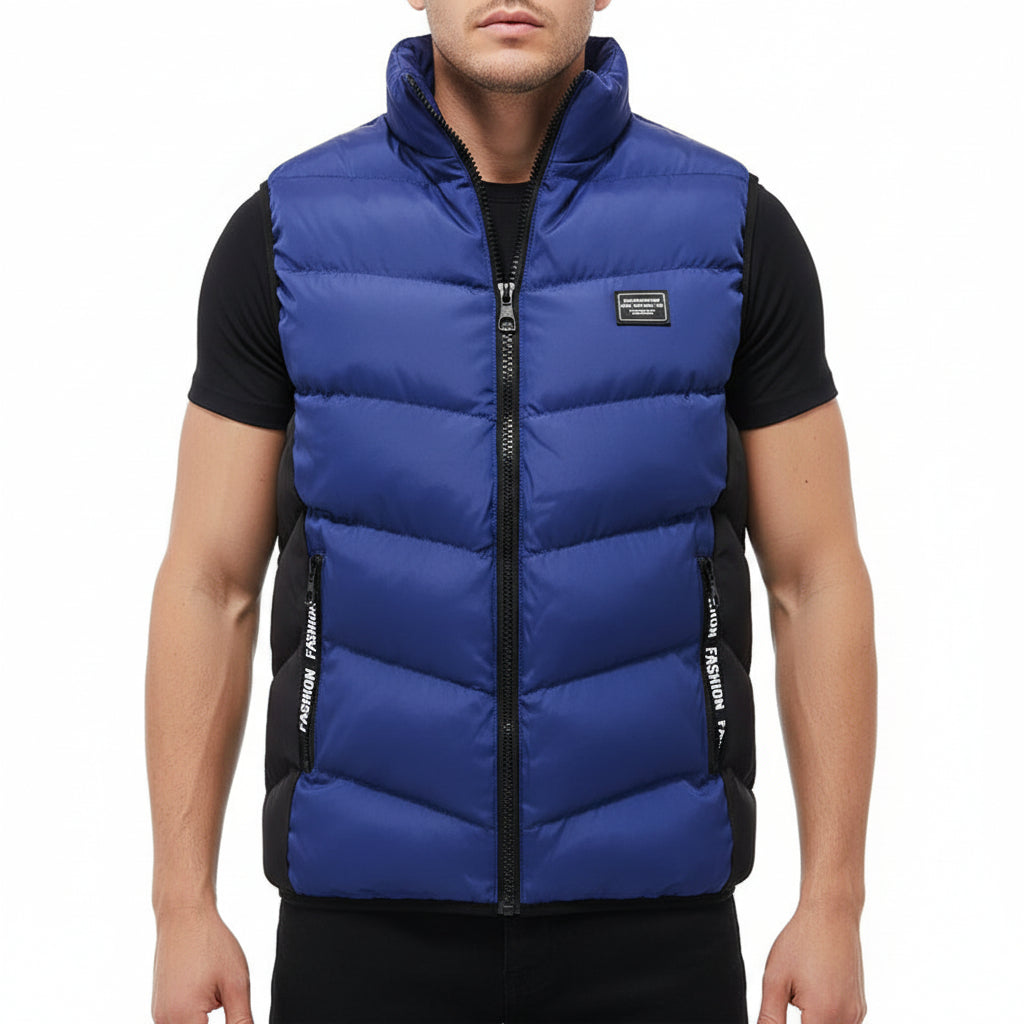 JAMES, Cotton Padded Sleek Fit Vest Mandarin Collar