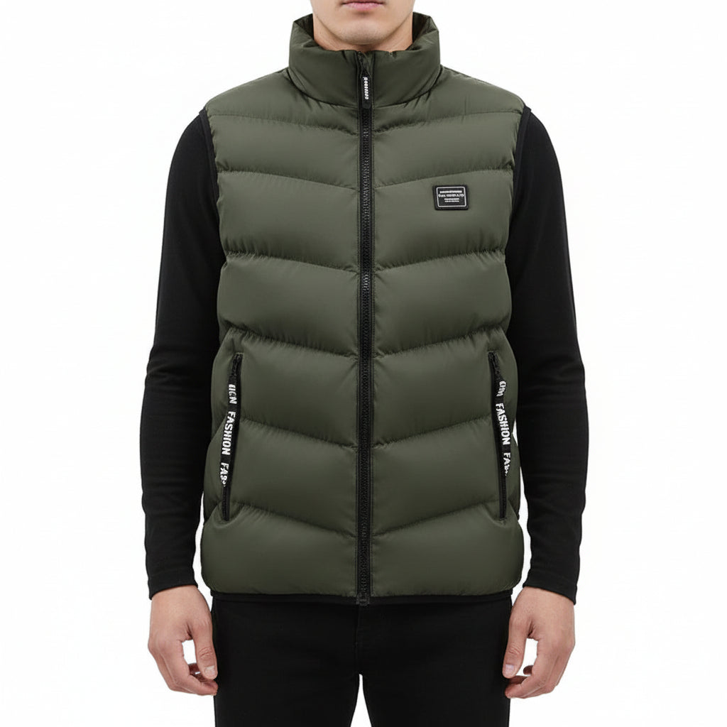 JAMES, Cotton Padded Sleek Fit Vest Mandarin Collar