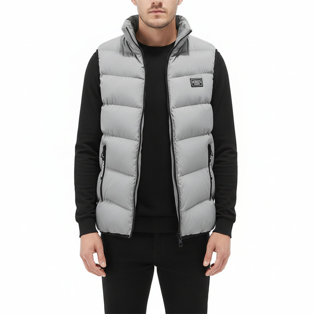 JAMES, Cotton Padded Sleek Fit Vest Mandarin Collar