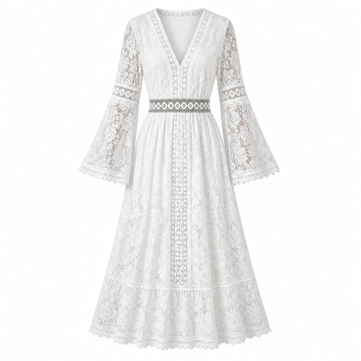 LEYA Floral Lace Midi Dress
