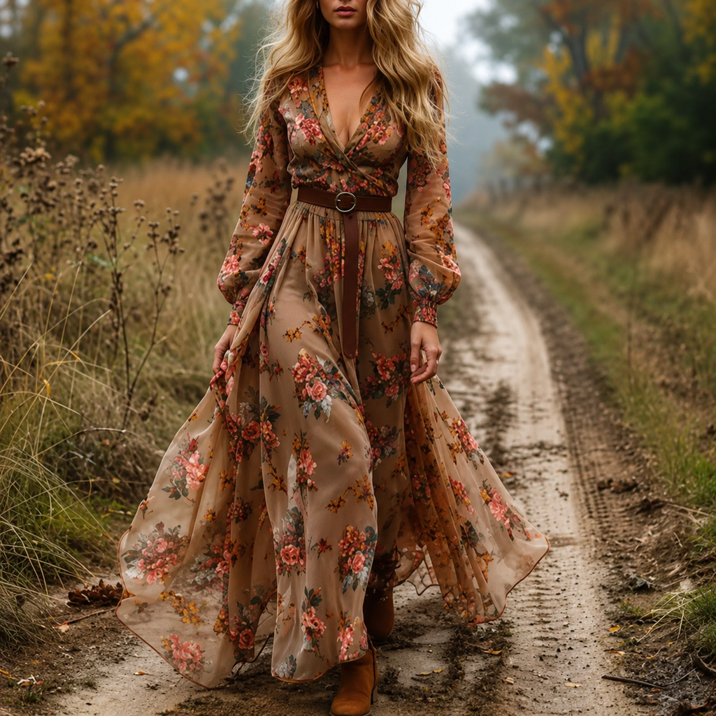 SIENNA Floral V-Neck Midi Dress