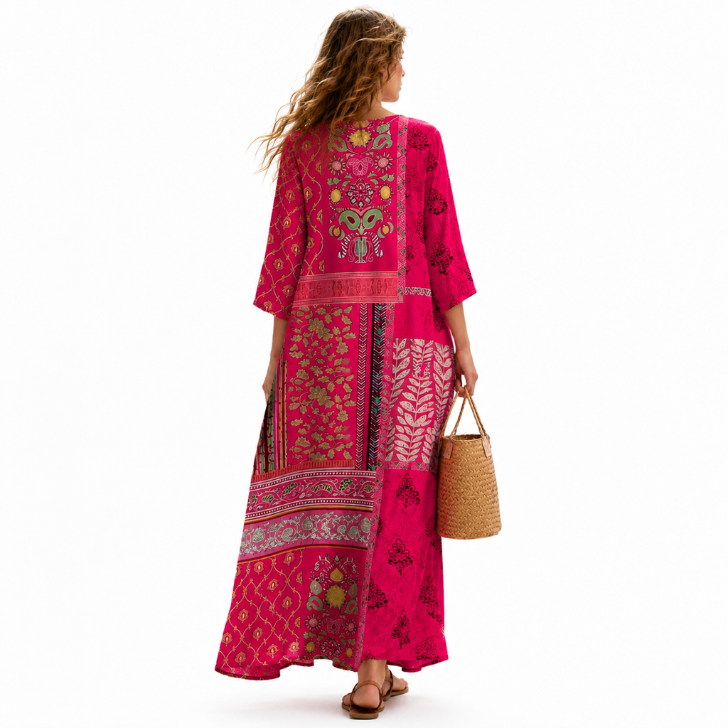 HOLLIE Patterned V-Neck Midi Dress