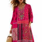 HOLLIE Patterned V-Neck Midi Dress