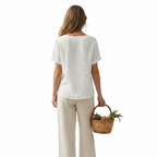 MARIA Cotton Linen Button Tee