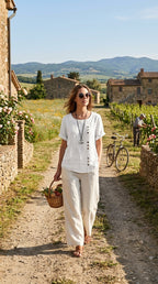 MARIA Cotton Linen Button Tee