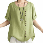 MARIA Cotton Linen Button Tee